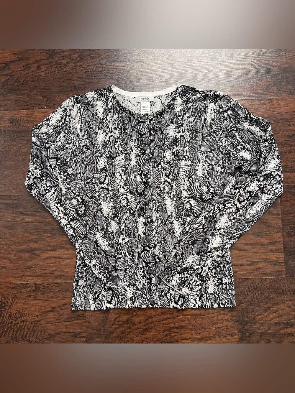 Cache Snakeskin Print Cardigan Black White Button Front M